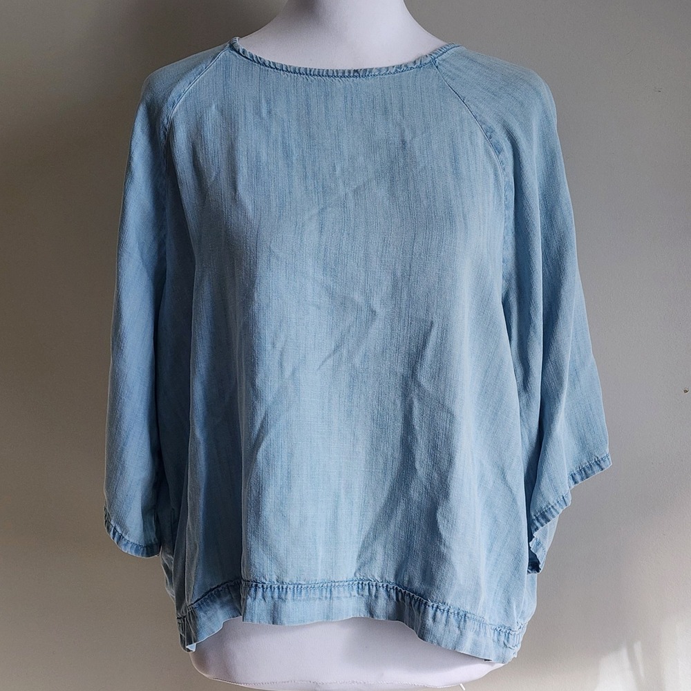 Gap Chambray Denim Top Womens Small Blue Tencel Boxy Raglan Relaxed Western